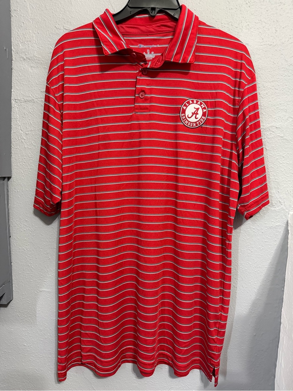 Champion Red & White Striped Polo with Alabama CrimsonTide 'A' Logo style XL